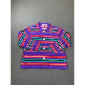 Chico's Design Jacket Womens 0 Purple 100% Silk Striped Button Front Pockets 90s